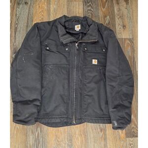 Carhartt Quick Duck Jacket Mens 2XL Black Canvas Work Coat Full Zip Utility